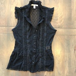 Free People Sheer Lace Black Tank Top, Size M
